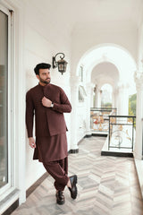 Burgundy shalwar kameez with waistcoat