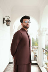 Burgundy shalwar kameez with waistcoat
