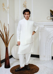 Classic off-white Shalwar kameez with waistcoat