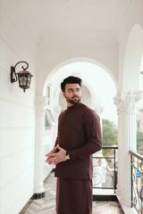 Burgundy shalwar kameez with waistcoat