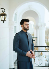 Classic Blue Waistcoat with shalwar kameez