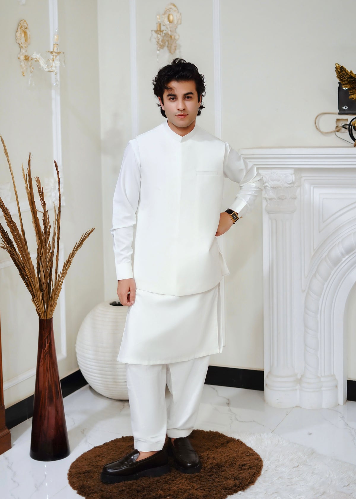 Classic off-white Shalwar kameez  with waistcoat