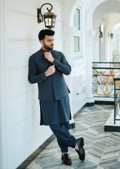 Classic Blue Waistcoat with shalwar kameez
