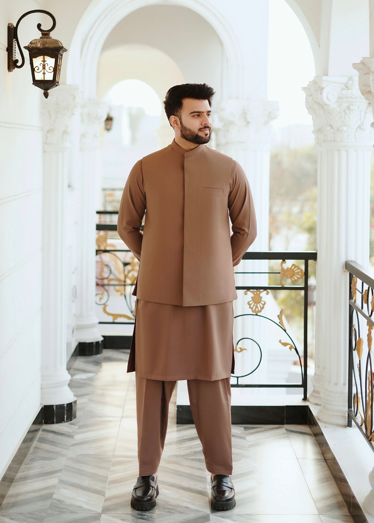 Classic Brown shalwar kameez with waistcoat